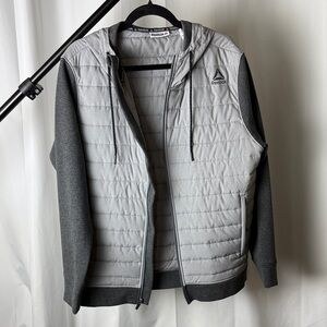Reebok Quilted Hooded Jacket in Light Gray and Charcoal